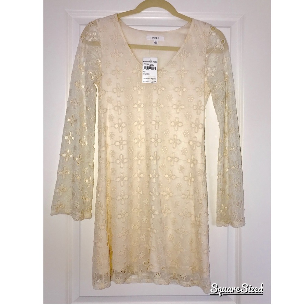 OOTD NWT cream ivory lace long sleeve dress xs